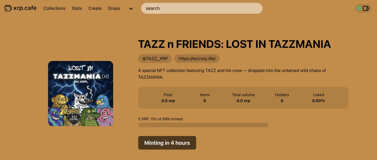 TAZZ_XRP's tweet image. We are 4 hours away from Launch⚡️🚀

⛈️TAZZ n’ Friends: LOST IN TAZZMANIA is about to drop on the XRPL 🔥 Lock in 7PM EST / 12AM UTC

Phase 1 Whitelist  is only a short minting window 3 hrs...

xrp.cafe/collection/taz…

#TAZZ #TAZZMANIA #XRPLedger #NFTs #ArtistsOnTheChain