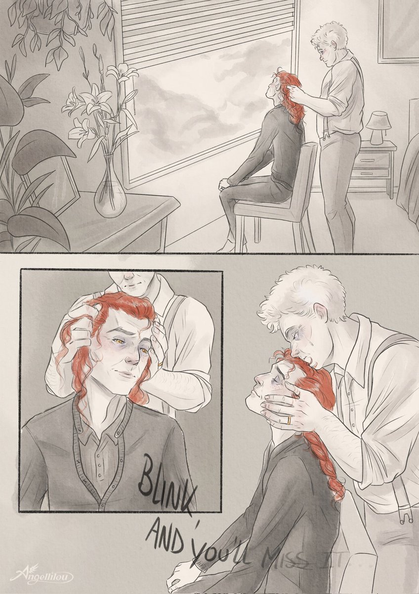 I wanted to draw my version of my favorite scene from the fic "A Little Life" by GaiasEyes. (Mind the tags if you want to read it!)
No need to say I had "Everywhere At The End of Times" by The Caretaker in mind during the entire reading. 

#goodomens #fic