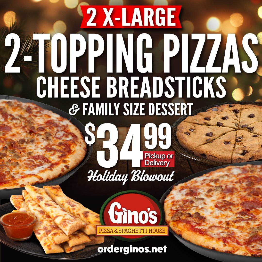 GinosPizzaWV's tweet image. ⚡Save your energy for next week!  Let us cook for your crew or just you!  So many winter deals! 🍕 👉orderginos.net

Available at participating locations. For a limited time.

#ginospizzawv #funfridayvibes #pizzaparty #pizzalovers #PizzaNightDoneRight