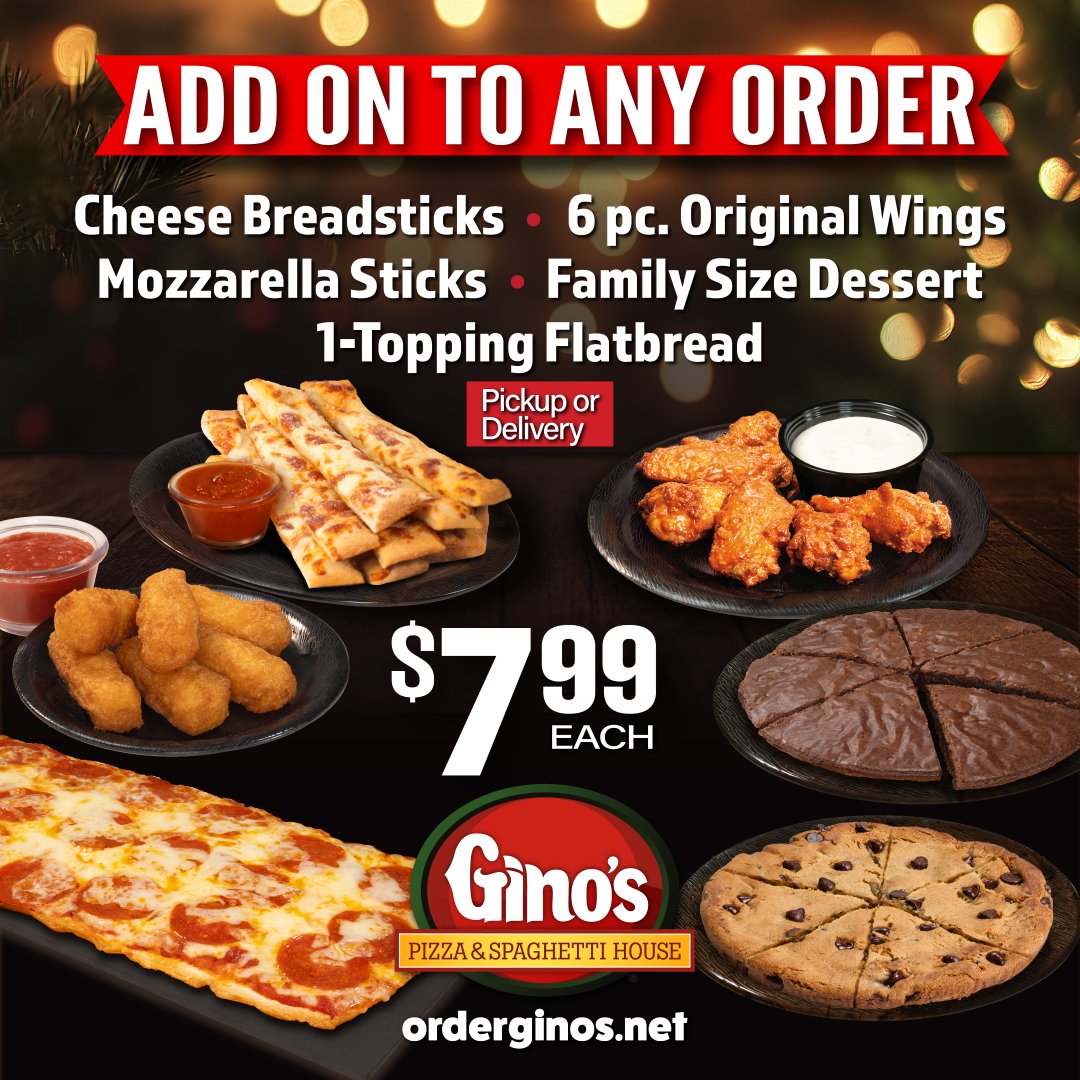 GinosPizzaWV's tweet image. ⚡Save your energy for next week!  Let us cook for your crew or just you!  So many winter deals! 🍕 👉orderginos.net

Available at participating locations. For a limited time.

#ginospizzawv #funfridayvibes #pizzaparty #pizzalovers #PizzaNightDoneRight