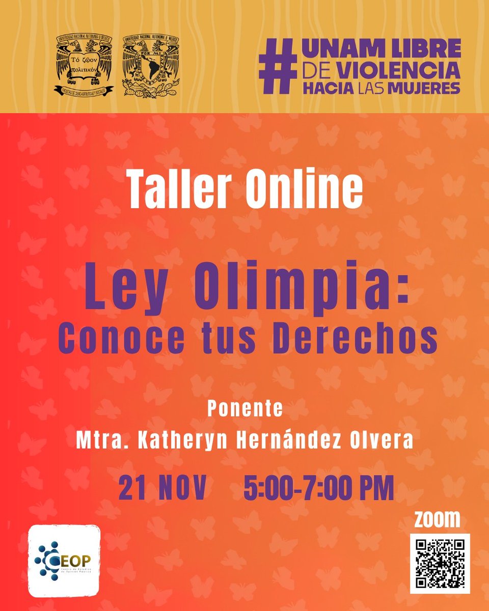 rmop_fcpys's tweet image. ♀️🟣 ¿Sabes cómo te protege la Ley Olimpia?

Acompáñanos en este taller online para conocer tus derechos frente a la violencia digital y aprender qué hacer ante una situación de vulneración.

📅 HOY, 21 de noviembre
⏰ 5:00 PM
📍 Zoom (Escanea el código QR)

#CEOP| #RMOP | #25N