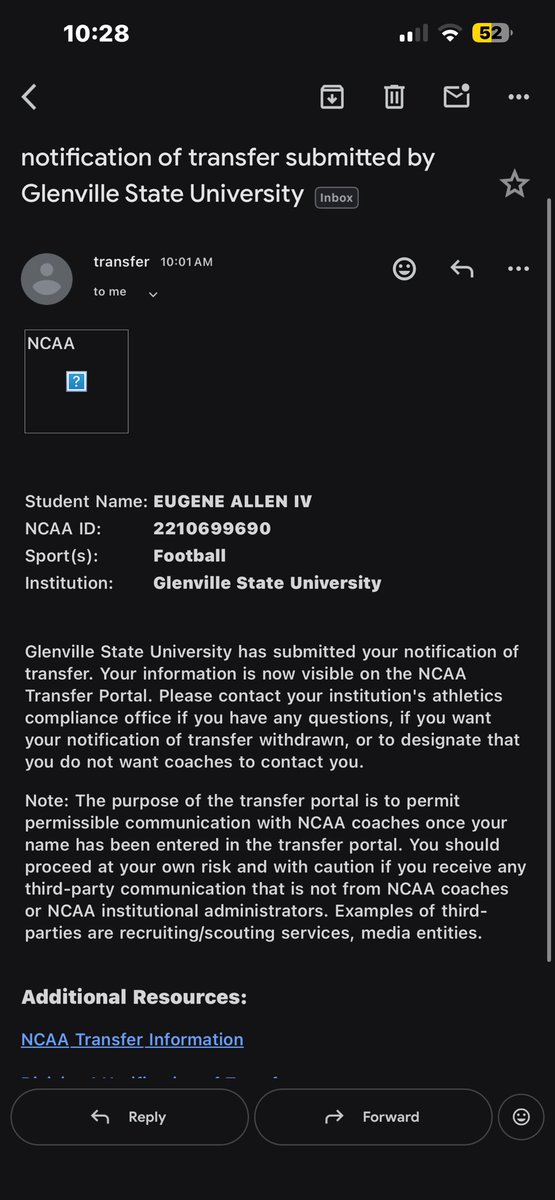 I want to take this time to say Thank You to <a href="/GlenvilleStFB/">Glenville State Football</a>, coaching staff and all my teammates over the last 2 years. With that being said I’ve officially entered the transfer portal with three years of eligibility to play two. Season highlights to follow.