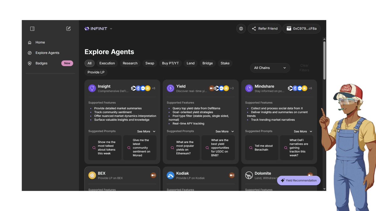 Thatweb3Umar's tweet image. ☆ Why Infinit Leads This Space

@Infinit_Labs is not stitching together buzzwords, it is merging technologies that actually unlock new behavior in DeFi:

→ LLMs that translate intent into structure

→ On-chain executors that convert plans into deterministic actions

→ A…