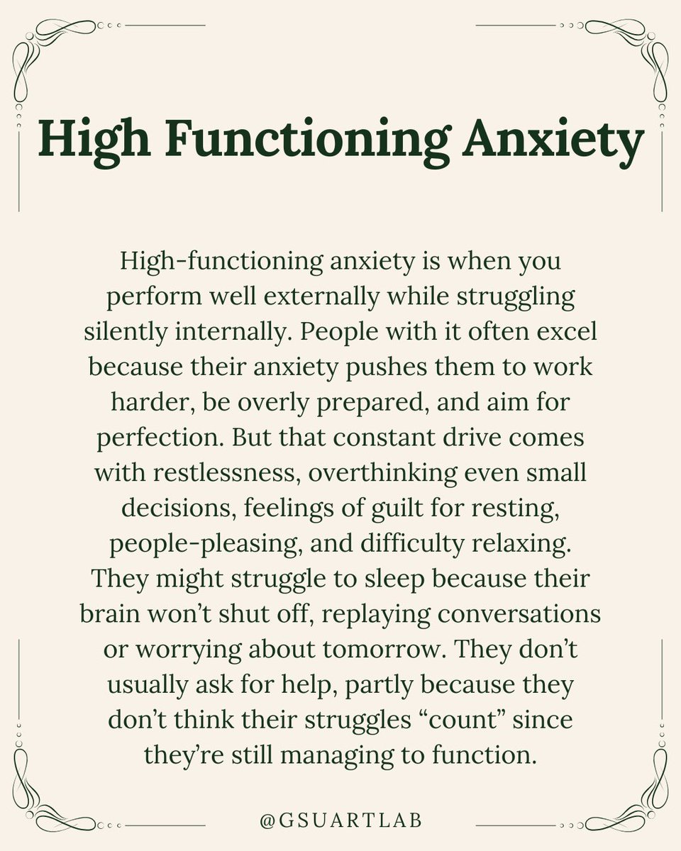 GSUARTLab's tweet image. Read here to learn more about High Functioning Anxiety. #mentalhealth #mentalwellbeing #anxietysupport #anxiety