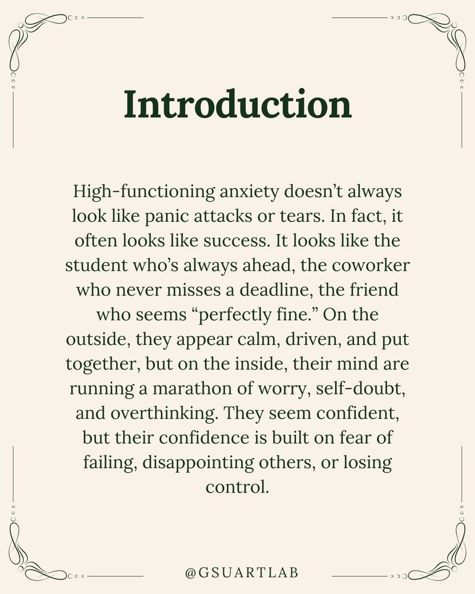 GSUARTLab's tweet image. Read here to learn more about High Functioning Anxiety. #mentalhealth #mentalwellbeing #anxietysupport #anxiety