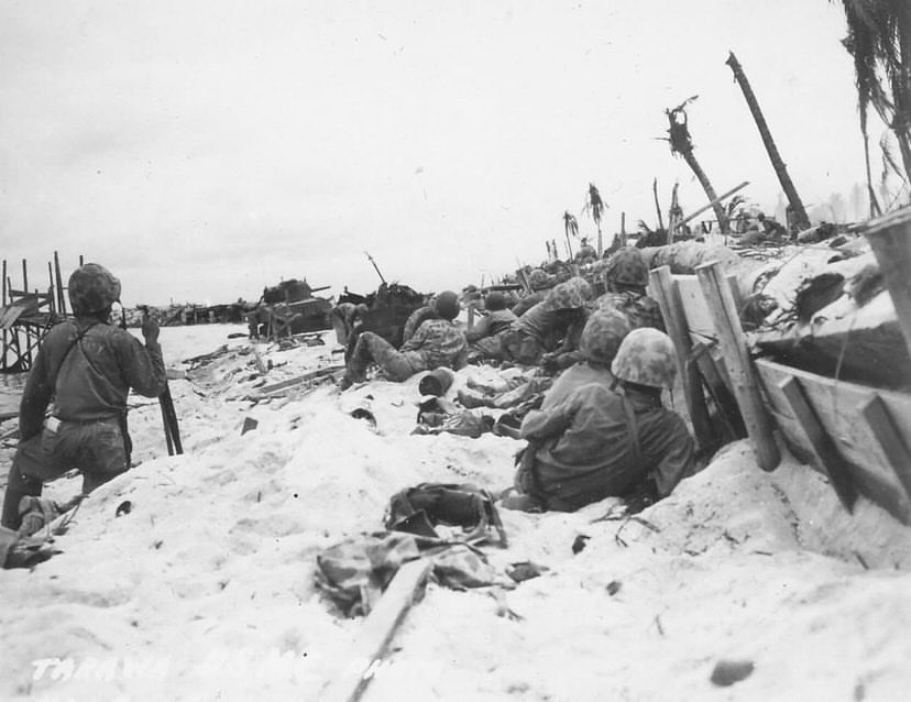 UpGoons's tweet photo. #FiftyCalFriday…where you at PltSgts?
-
”The President of the United States of America takes pleasure in presenting the Silver Star to Platoon Sergeant Arnold N. Stensland, United States Marine Corps, for conspicuous gallantry and intrepidity while serving with Company B, First Battalion, Second Marines, Second Marine Division, during action against enemy Japanese forces at Tarawa, Gilbert Islands, on 21 November 1943.
-
With several enemy machine guns still in operation to the left of his beachhead defense line and firing relentlessly on our troops as they waded ashore, Platoon Sergeant Stensland immediately seized a .50 caliber machine gun from an abandoned amphibian tractor, secured it to the antiaircraft mount on the turret of a stalled medium tank and opened fire on the emplacements, neutralizing the shattering fire and enabling the Marines to gain the beachhead.
-
With his ammunition expended, he again risked his life to man the tank’s 75-mm turret gun and, directing a steady, accurate stream of shellfire against the enemy, contributed to the success of further landing operations.
-
Aggressive and determined throughout subsequent engagements with the fanatic Japanese, he continued his same bold tactics, destroying the enemy on numerous occasions and securing and holding the ground gained by his unit in each bitter action.
-
His daring initiative, indomitable fighting spirit and valiant devotion to duty throughout reflect the highest credit upon Platoon Sergeant Stensland and the United States Naval Service.”
-
Arnold is in the center of the red circle in the last photo. Newspaper clippings and last photo are from Tarawa on the web.
-
-
#fiftycal #friday #gunsup #goonsup #legacy #gtfgu #ww2 #history