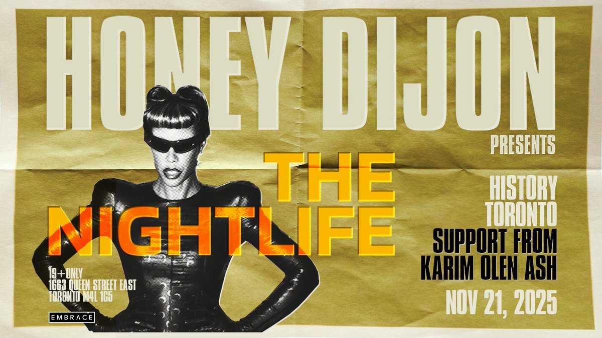 TONIGHT: Honey Dijon ignites the stage at History – fierce, soulful, and guaranteed to light up the floor 💛 🔥
Set times below:
9PM - Doors
9PM - Karim Olen Ash
11PM - Honey Dijon
*all set times are subject to change
🎟️: ticketmaster.ca/honey-dijon-to…