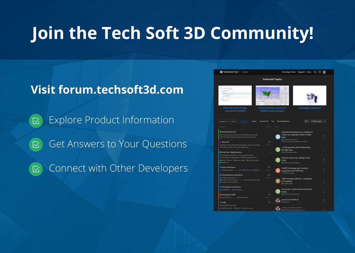 TechSoft3D's tweet image. Looking for an easy way to wrap up your workday? 💻
Take a look at the Tech Soft 3D Forum. Its your go-to spot for product insights, developer discussions, and answers to your technical questions. ✨

If you haven’t joined yet, now’s the perfect time: hubs.ly/Q03VsYnl0