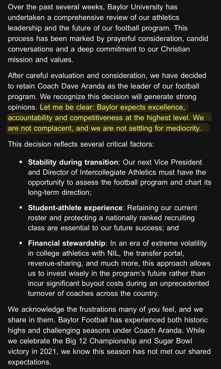 This is insulting our intelligence.

What AD is going to want to go to Baylor under these circumstances?