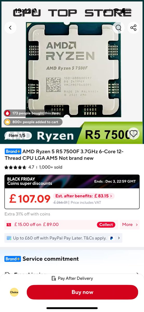 SpecBenchYT's tweet image. Ali express have some good deals on rn, £83 for a ryzen 5 7500f is a bargain! 

Here’s the link if you’re interested 👇

I just found this on AliExpress: ￡266.01 | AMD Ryzen 5 R5 7500F 3.7GHz 6-Core 12-Thread CPU LGA AM5 Not brand new
a.aliexpress.com/_Ev6hxfW