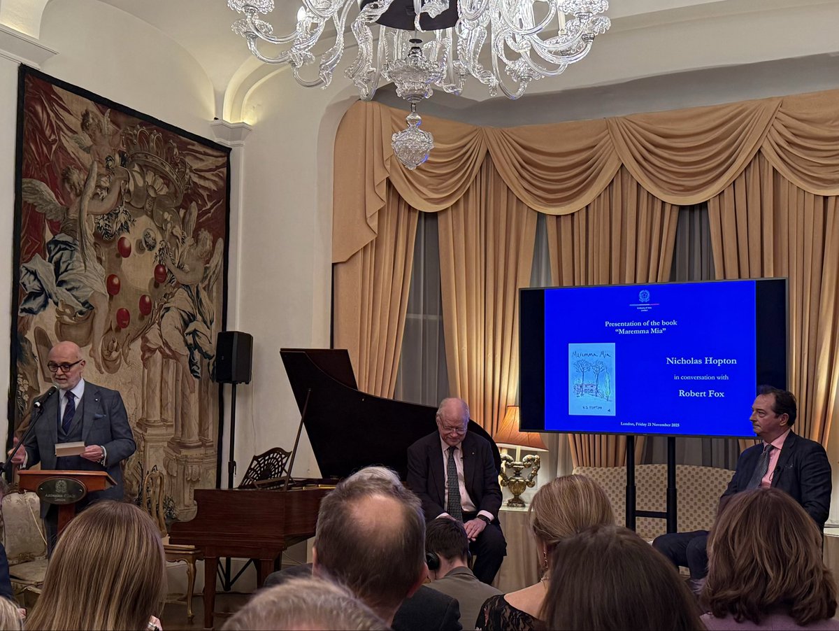 JonDavis73's tweet image. Lovely to be in the Italian Embassy at the book launch for Nicholas Hopton’s ‘Maremma Mia’ introduced by L’Ambasciatore Inigo Lambertini &amp;amp; chaired by Robert Fox