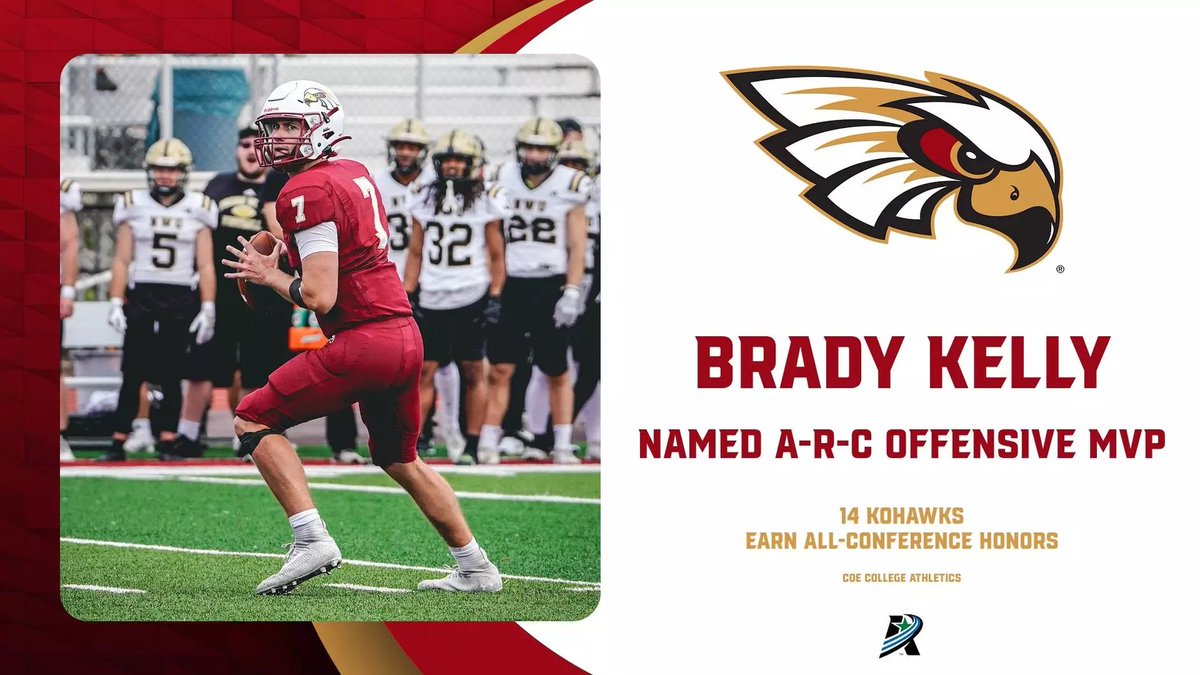 Brady Kelly named A-R-C Offensive MVP, 14 Kohawks garner all-A-R-C honors.

<a href="/KohawksFootball/">Coe College Football</a> 
📰tinyurl.com/2k8eceps

#KohawkNation