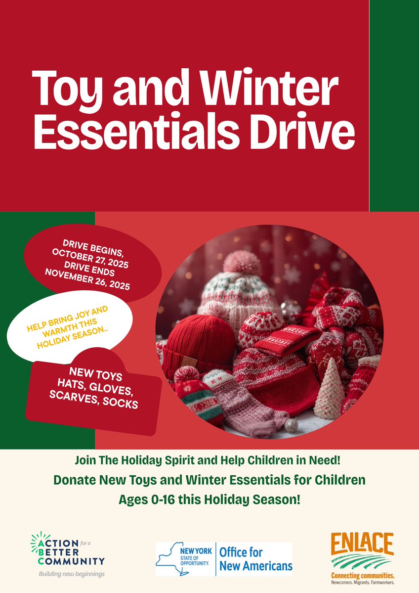 Join the holiday spirit and help children in need with Action for a Better Community's donation drive!

Donate new toys and Winter essentials (hats, gloves, scarves, and socks) for children ages 0-16 until Wednesday, November 26, at the library!