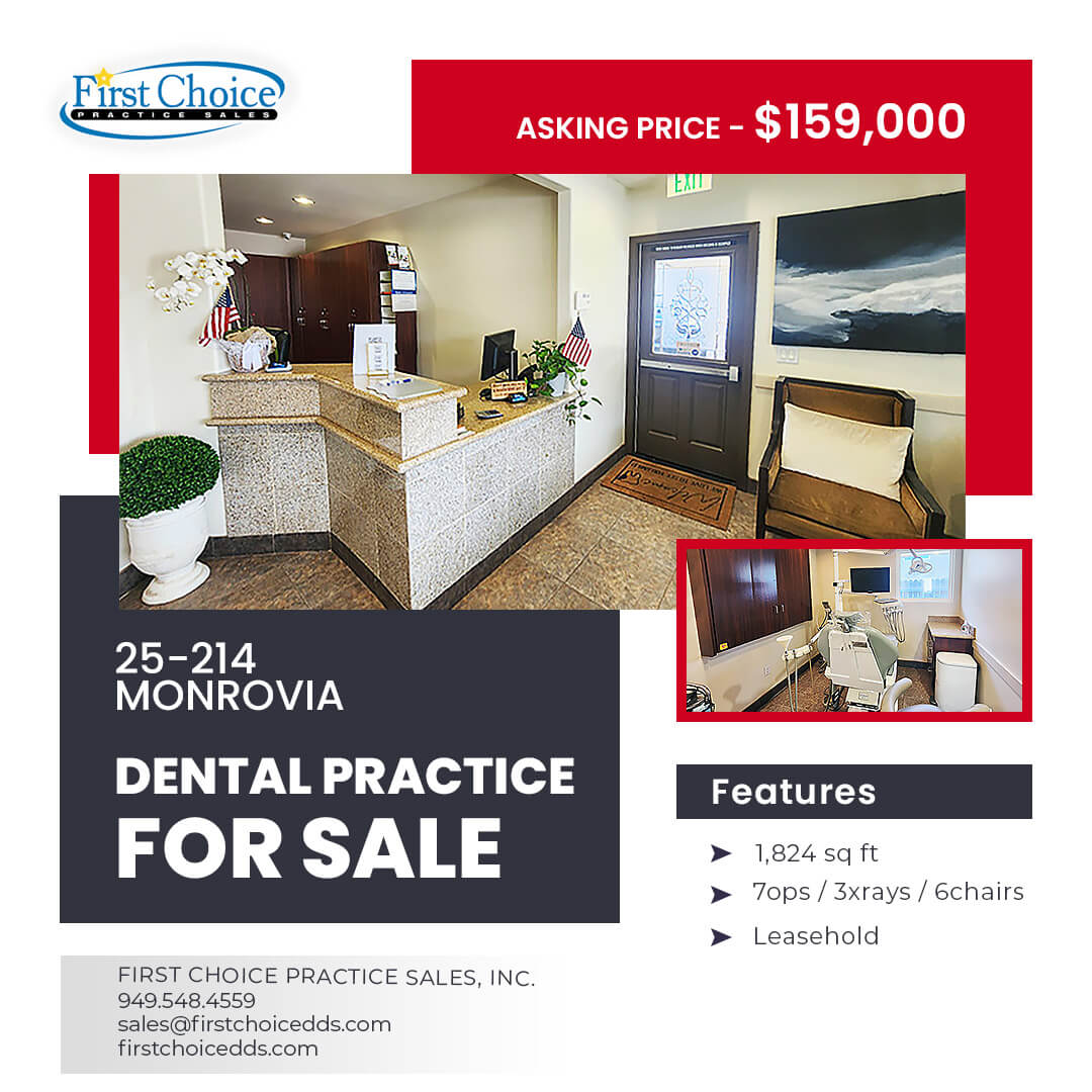 FirstChoicePS's tweet image. 🦷 For Sale: Monrovia Dental Practice

7 ops • 6 chairs • 3 X‑rays • Digital Pano/Ceph • Updated interiors • Stand‑alone building w/ parking • Monument signage + 25K cars/day visibility • Real estate option

💰 Asking: $159K
📍 Prime San Gabriel Valley location

👉…