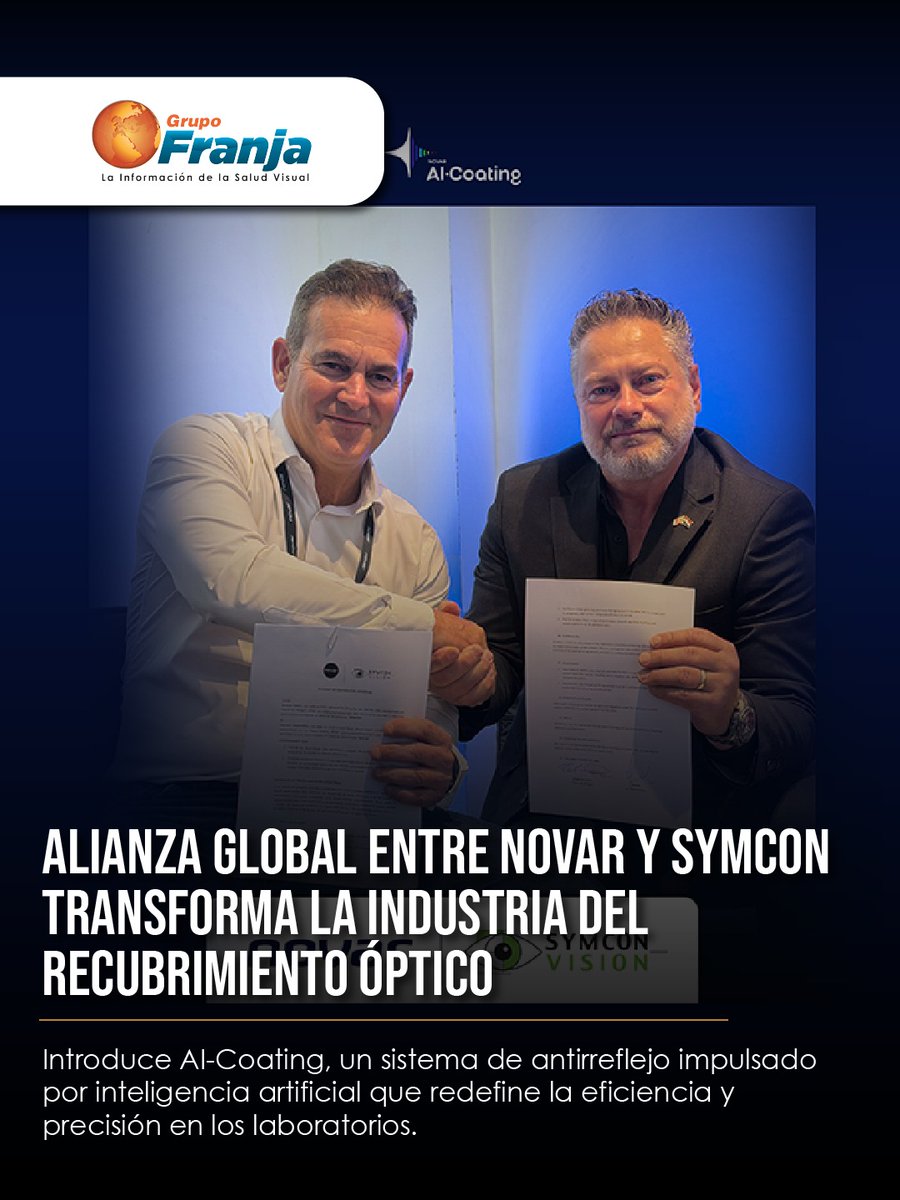 FranjaVisual's tweet image. Durante el Congreso FOCUS 360, NOVAR Technologies y SYMCON anunciaron una alianza global para expandir AI-Coating, un sistema de recubrimientos antirreflejantes impulsado por inteligencia artificial. 

👉🏼 f.mtr.cool/cckfdknaxt 👈🏼

#Notas #Lentes #SaludVisualConEstilo #Producto