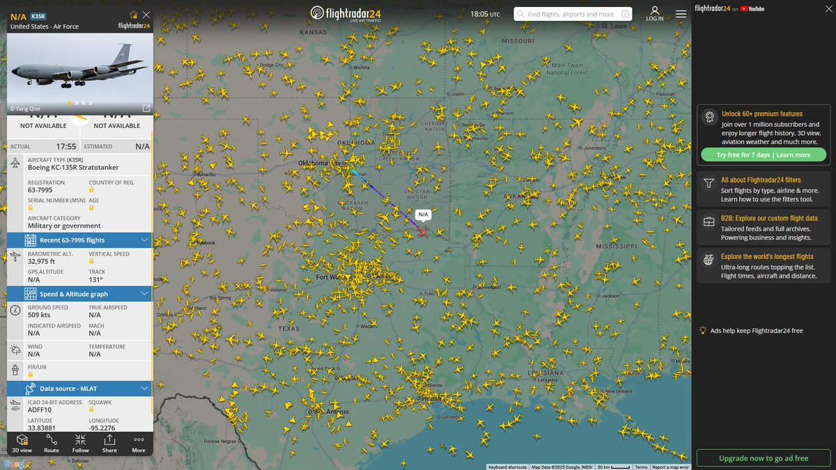 AIYeyENGDdJkjTr's tweet image. Nov. 22, 2025
#Tinker Air Force Base #MacDill Air Force Base, Tampa 

#NoCALLSIGN #ADFF10 USAF KC-135R Stratotanker