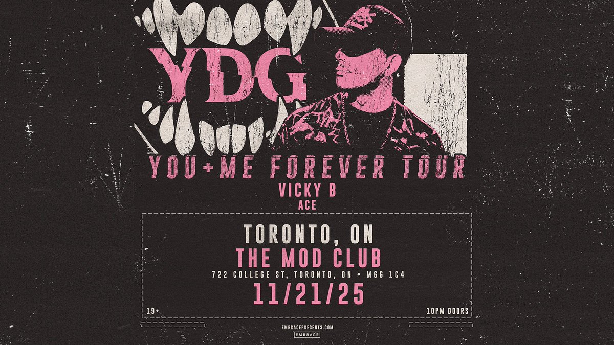 TONIGHT: YDG is bringing the heat to a sold-out Mod Club – brace yourself for a bass-fueled ride all night long 🔥
Set times below:
10PM - Doors
10PM - Estelle 
10:45PM - Ace
11:30PM - Vicky B
12:30AM - YDG
*all set times are subject to change