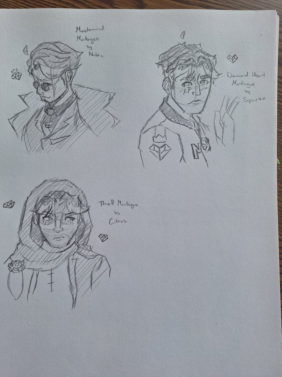 Montague concept sketches!!! 

Master Montague: <a href="/nukamochie/">Nuka | COMMS CLOSED</a> 
Diamond Heart Montague: <a href="/luminesparkz/">🍉Sparkz⚡️</a> 
Thief Montague: <a href="/citruscrisp/">🍊Citrus🍉</a> 

Please give support to these amazing artists!!!!