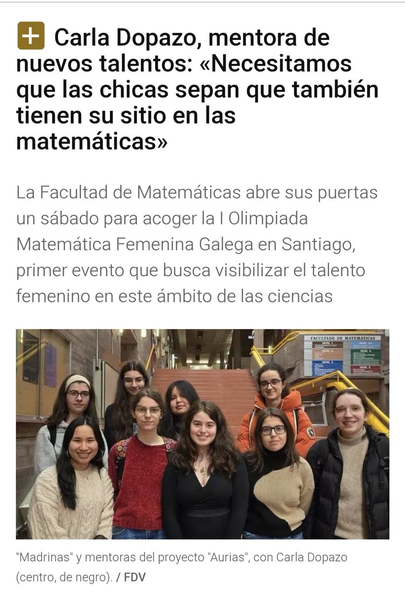 Hoxe estamos no <a href="/Farodevigo/">Faro de Vigo</a> falando da Olimpíada Matemática Feminina e da importancia de visibilizar o talento feminino.

Lede a noticia completa aquí 🤩 farodevigo.es/galicia/2025/1…