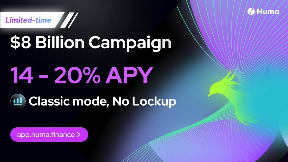 CortexRevolt's tweet image. Huge news everyone!

@humafinance  crossed $8B TVL, and $HUMA is holding strong despite market conditions.

Huma Finance has been steady in rolling out updates and adoption continues to increase,  from around 5k depositors to 90K depositors and a 8B TVL. 

To mark the recent…