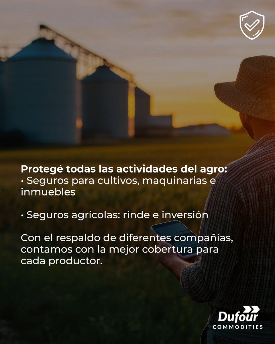 ✅Disponemos de una amplia gama de seguros para proteger todas las actividades del agro (cultivos, maquinarias, inmuebles) y seguros agrícolas como rinde e inversión

🤜🤛Trabajamos con diferentes compañías aseguradoras para brindarle al productor la mejor opción

📱 095 393 510