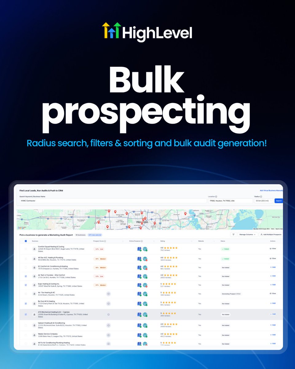 gohighlevel's tweet image. Local SEO doesn’t have to feel like a guessing game.
Now you can show prospects exactly where they’re losing visibility and how you’ll fix it.

See everything we launched on LevelUp Day → gohighlevel.com/post/levelup-2…
#HighLevel #LocalSEO #Prospecting #LevelUp