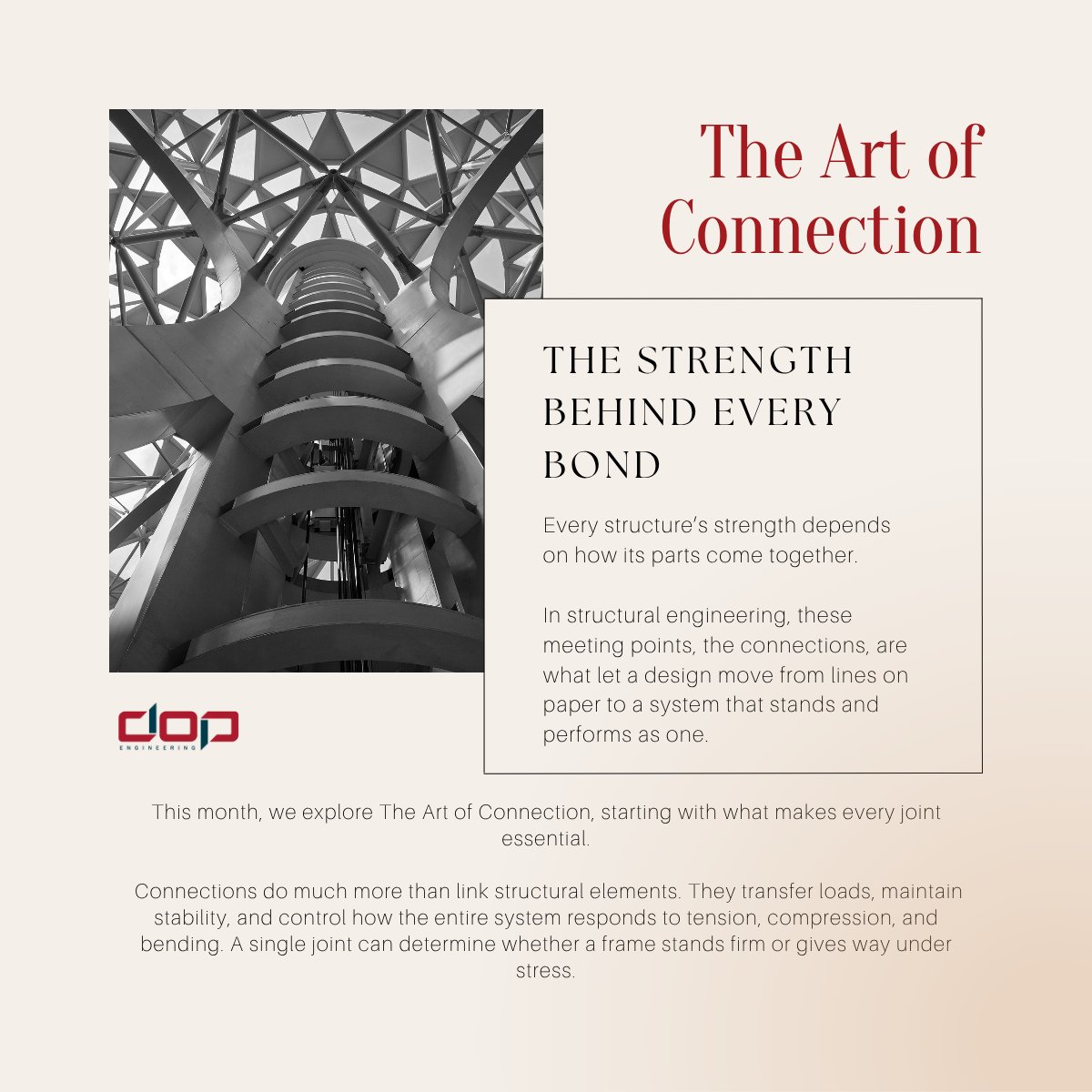 DOP_Engineering's tweet photo. Every structure stands on its bonds, the points where elements come together to share loads and create stability.

In The Art of Connection, we start with what makes these joints essential to a structure’s strength, performance, and reliability.

#SteelConnections #Engineering https://t.co/XiIYIGfzxV