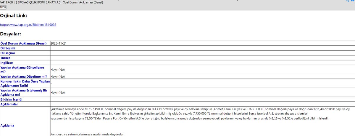 #ercb de toptan patron satışı geldi, BOH (Bulls Fon) buraya aracılık ediyor, bakalım sonra ki günlerde neler olucak. Lotların devir fiyatı 72.5 hisse fiyatın 87.5.