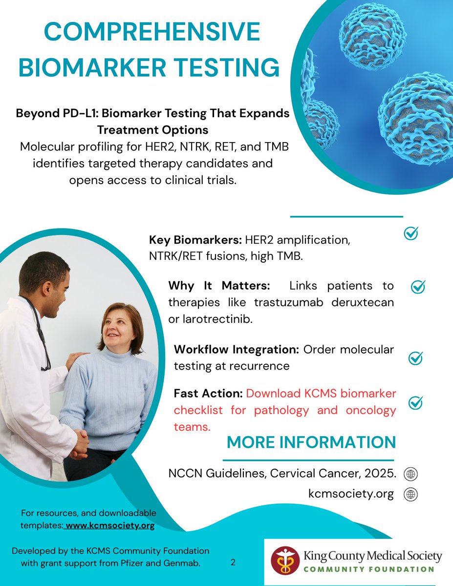 KingCountyMS's tweet image. 𝐂𝐨𝐦𝐩𝐫𝐞𝐡𝐞𝐧𝐬𝐢𝐯𝐞 𝐁𝐢𝐨𝐦𝐚𝐫𝐤𝐞𝐫 𝐓𝐞𝐬𝐭𝐢𝐧𝐠
Molecular profiling is expanding treatment options for patients with recurrent or metastatic cervical cancer. Testing can identify candidates for targeted therapy ow.ly/lU9A50Xq583
#CervicalCancer #BiomarkerTest