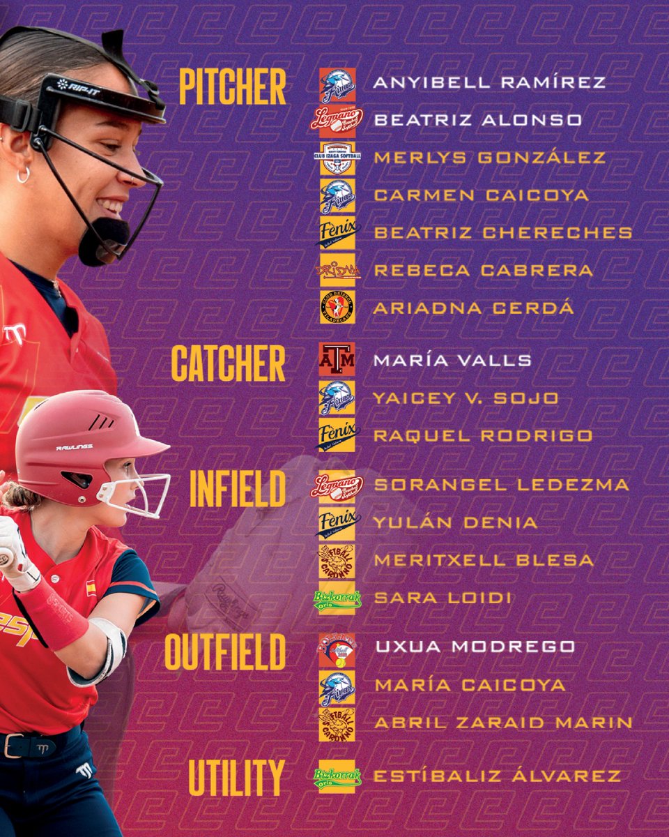 ROSTER OFICIAL 🥎📝

El cuerpo técnico de la RFEBS ha anunciado hoy el roster oficial de jugadoras que participarán en el Team Spain Softball Mexico Tour  🔥💪🏼

En total serán 18 jugadoras las que tomarán parte del tour contra Charros, Sultanes y la selección mexicana 🇲🇽