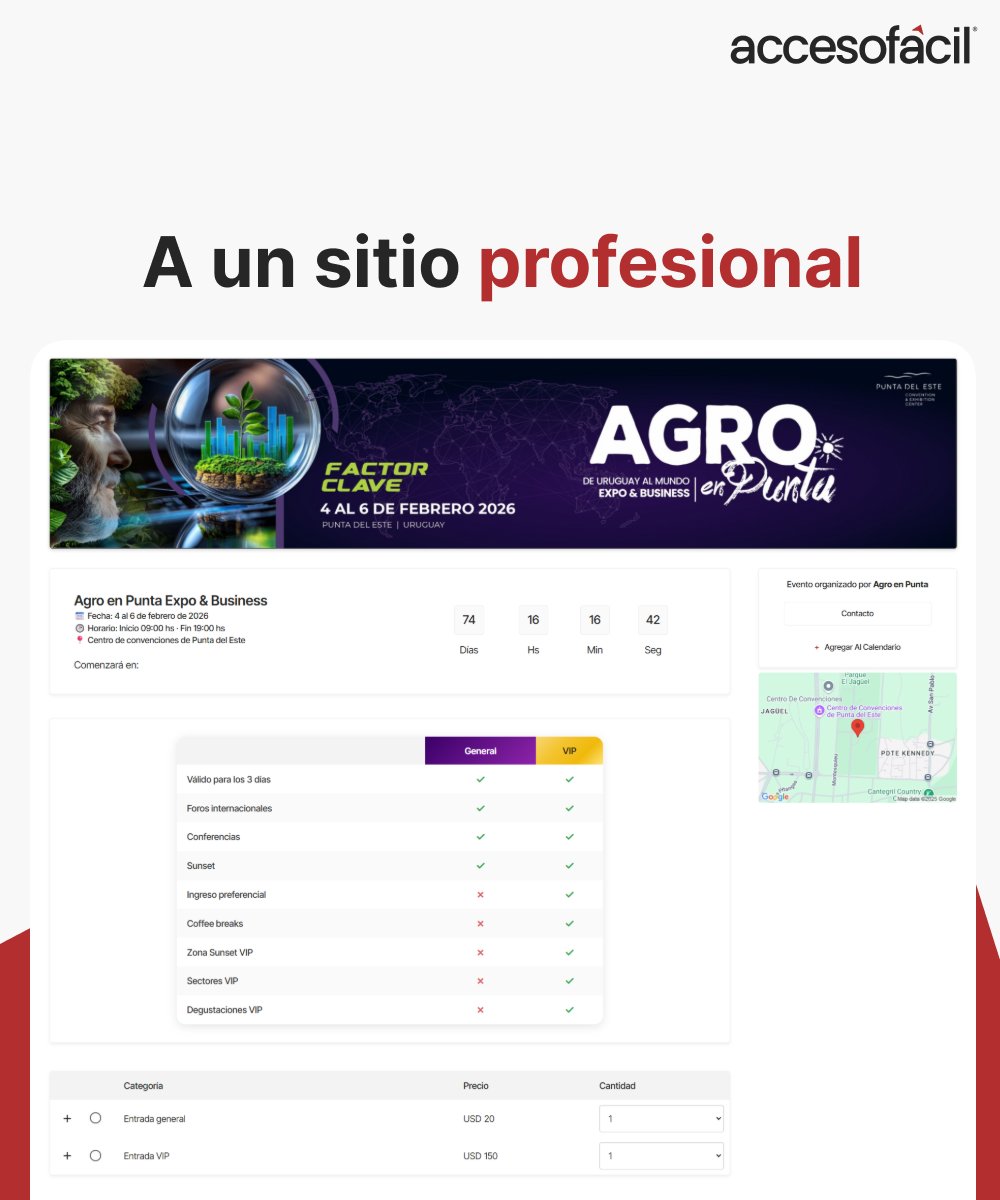 Tu evento empieza MUCHO antes de que se abran las puertas 🚪

¿Por qué conformarte con una hoja de registro aburrida? 🤔

Con accesofácil crea tu propio micrositio personalizado y transforma ese formulario en una invitación de lujo.