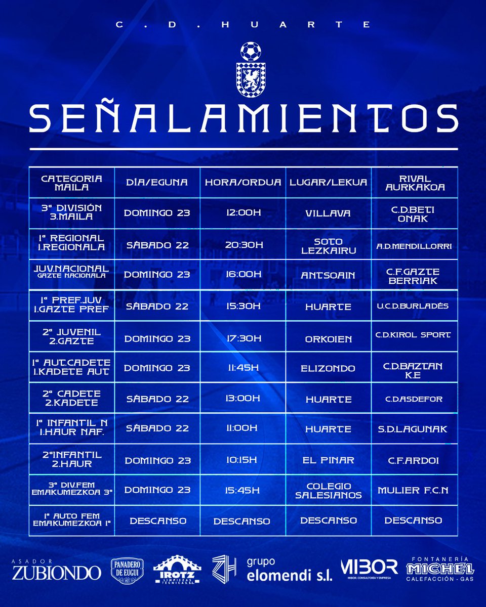 ¡Estos son los partidos de nuestra 𝗰𝗮𝗻𝘁𝗲𝗿𝗮 en un nuevo fin de semana de fútbol! #TodoAlAzul