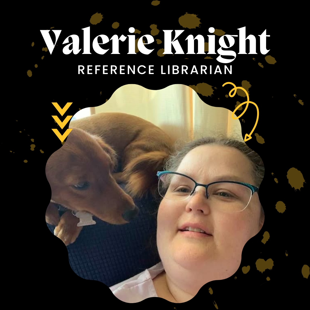 ConnLibrary's tweet image. 📚 Staff Spotlight: Valerie Knight
Reference Librarian at Conn Library for 18 years!
Grew up on the Mississippi Gulf Coast &amp;amp; loves her 4 dachshunds 🐾.
Her advice? “Being empathetic can do wonders!” 💛
Check out the images to learn more!
#ConnLibrary #StaffSpotlight