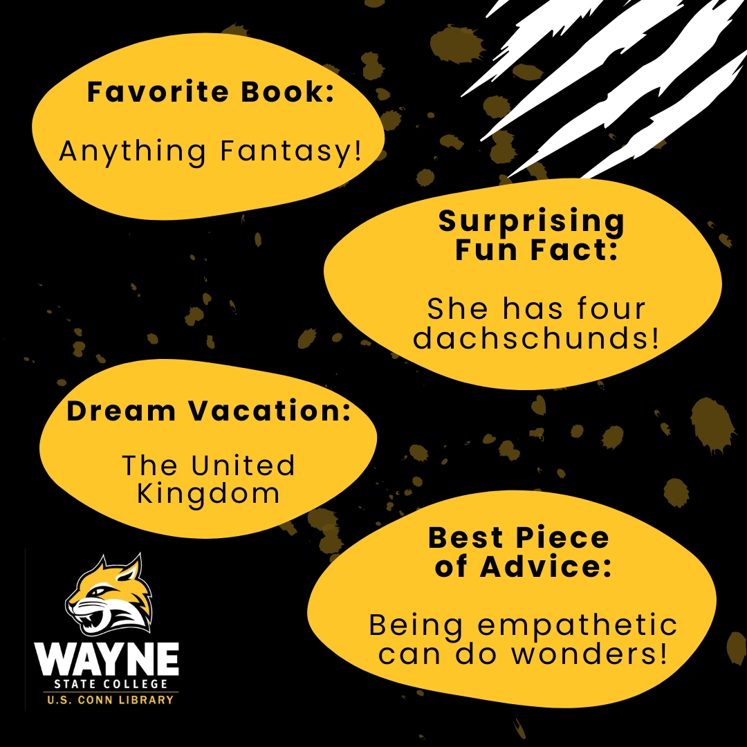 ConnLibrary's tweet image. 📚 Staff Spotlight: Valerie Knight
Reference Librarian at Conn Library for 18 years!
Grew up on the Mississippi Gulf Coast &amp;amp; loves her 4 dachshunds 🐾.
Her advice? “Being empathetic can do wonders!” 💛
Check out the images to learn more!
#ConnLibrary #StaffSpotlight