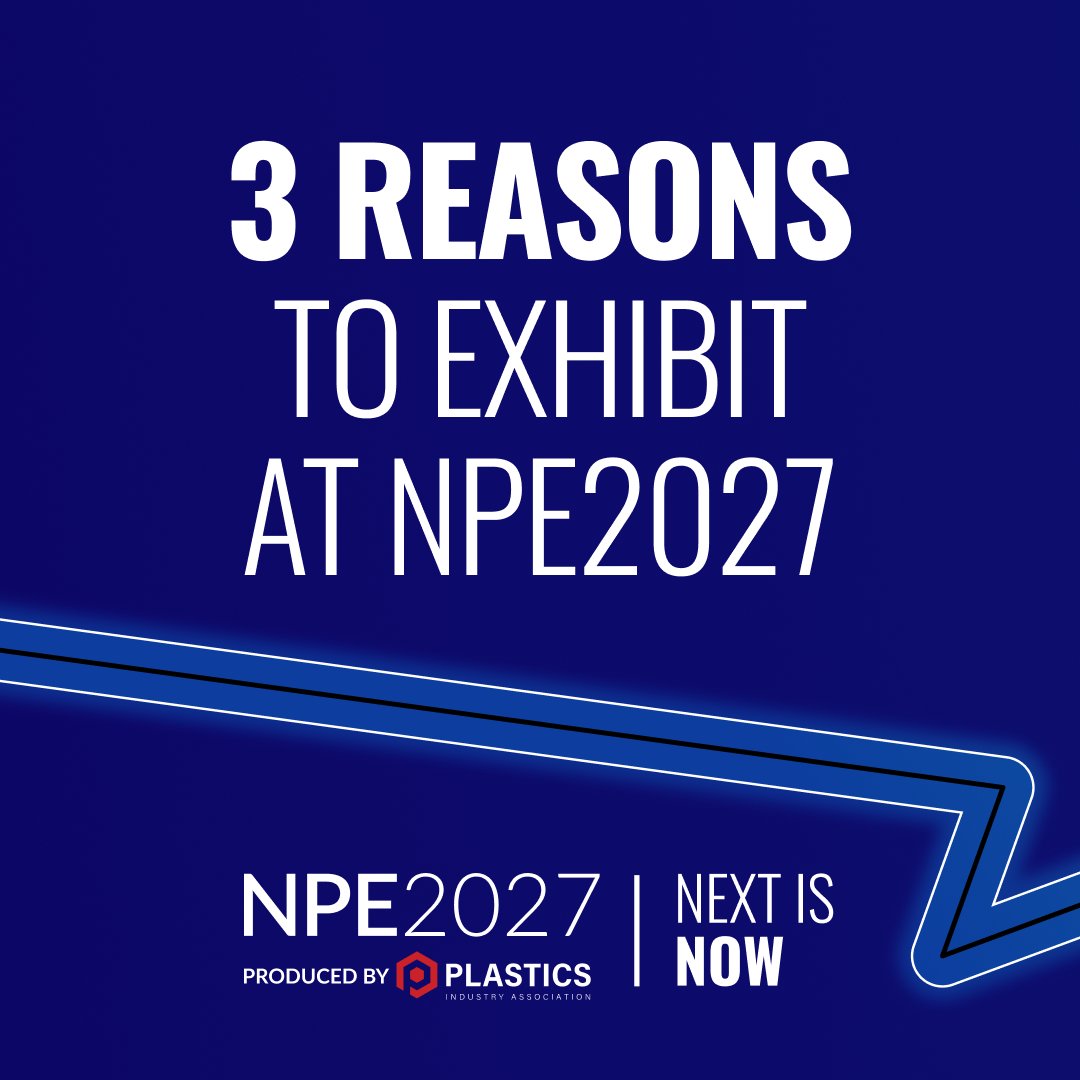 NPEplasticsshow's tweet image. Thinking about exhibiting at #NPE2027? 

These are the top 3 reasons you need to be at the premier plastics industry event. Bold ideas, big deals, &amp;amp; the buyers who make them happen are waiting for you. 

Read the blog ⬇️  
brnw.ch/21wXIvB
 
#NextIsNow #PlasticsIndustry