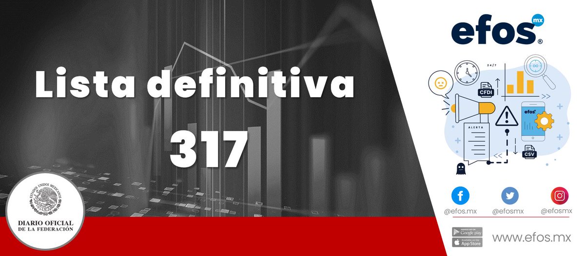 efosmx's tweet image. El día 21 de noviembre de 2025, se publicó en el #DOF la lista definitiva #317 de #EFOS, enlistando a 8 contribuyentes. Más información en EFOS.MX #EFOSMX