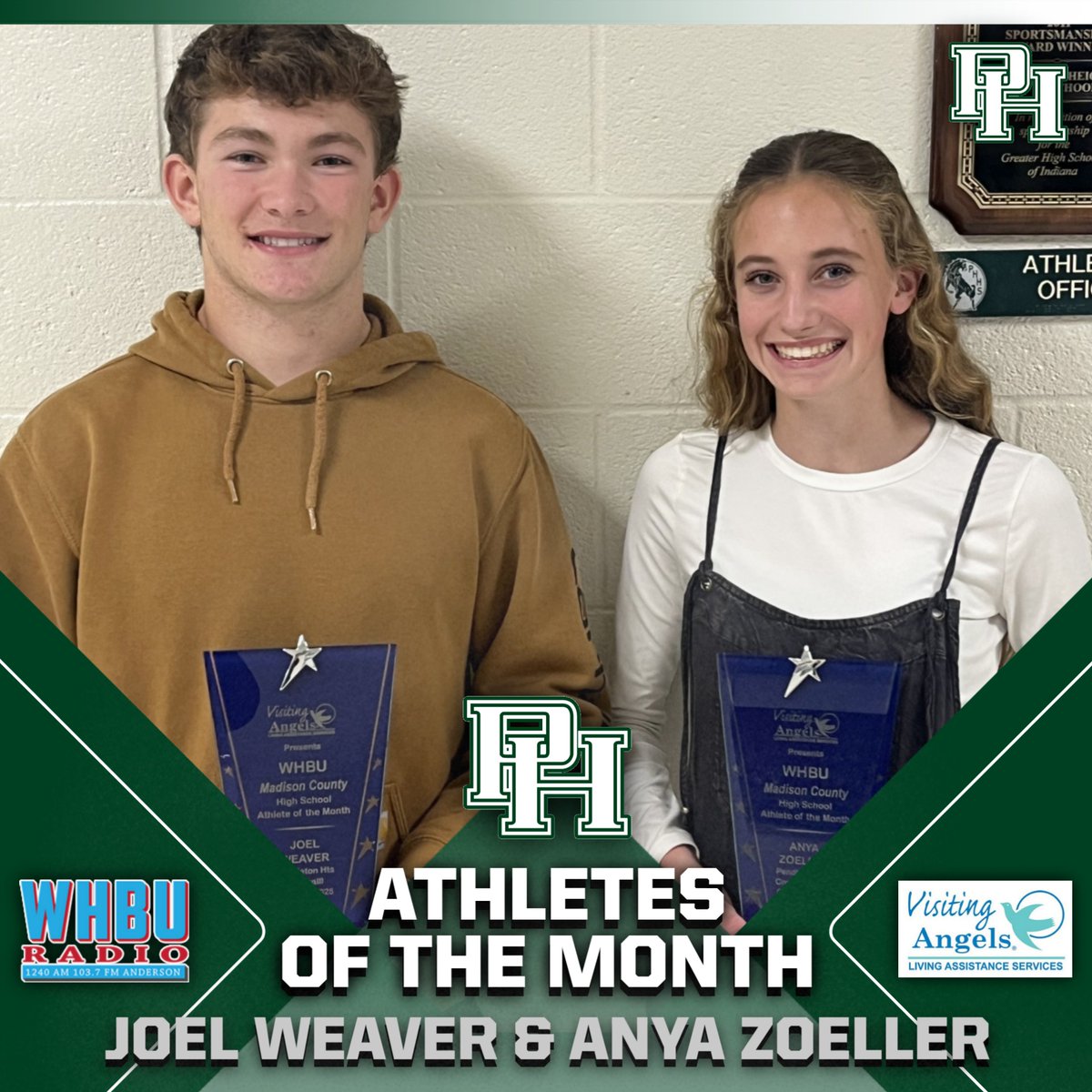 PHHSAthletics's tweet image. Congrats to Joel Weaver (FB) and Anya Zoeller (XC) for being named October Athletes of the Month by @WHBU @VisitingAngels.
@917WEEM @hunt_Rob @TimesPost @PendletonHtsFB @PHXC__Arabians