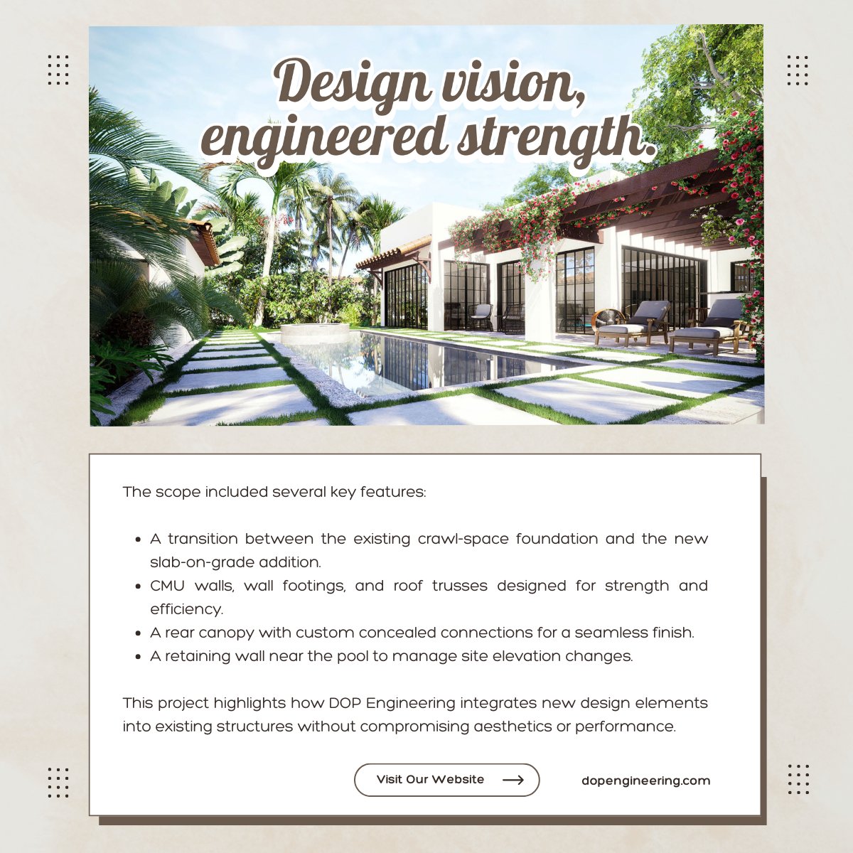 DOP_Engineering's tweet photo. Modern design meets structural precision in Coral Gables.

We handled the structural design for a residential addition, retrofit, and accessory building, keeping everything clean with concealed connections.

Full project highlight on our website.

#StructuralEngineering https://t.co/lErtvizGaM
