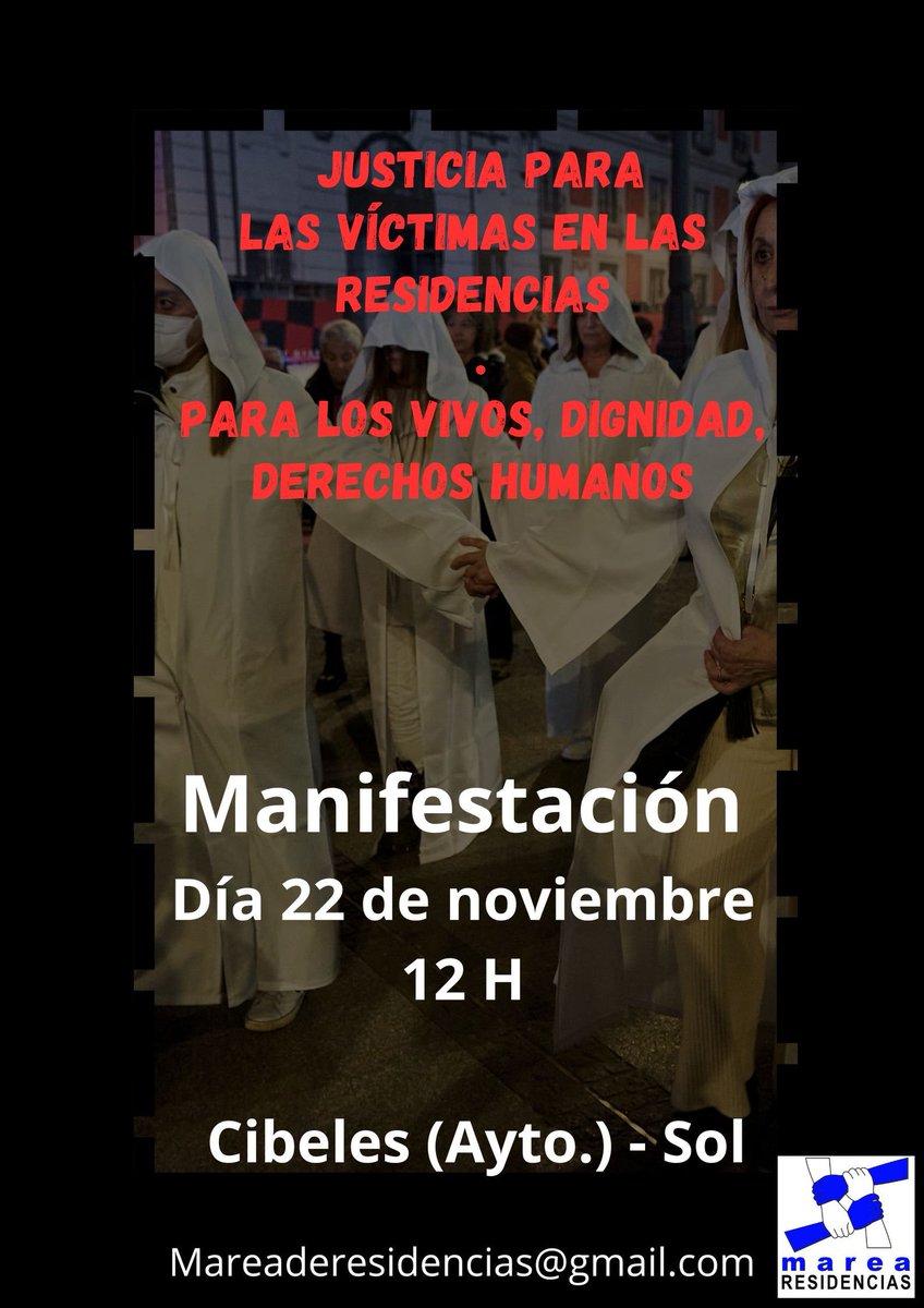Si defiendes los #DerechosHumanos y no toleras la injusticia ven a la manifestación que convoca <a href="/MareaResidencia/">Marea de Residencias</a> mañana 22N en Cibeles a las 12h, para pedir #JusticiaYReparación.
Pensionistas Complutenses hacemos quedada a las 10:30  en RENFE centro para ir juntas.