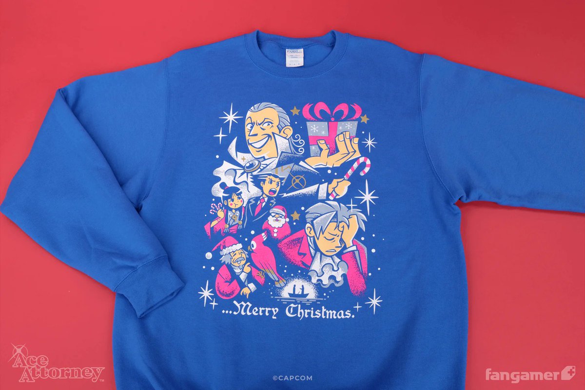 Fangamer's tweet image. Our Ace Attorney collection is more festive than ever!

Pick up the ornament and sweatshirt or get free/discounted shipping on everything in the collection when you order during our Black Friday sale, which runs throughout the almost-Black-Friday season: fangamer.com/collections/ac…