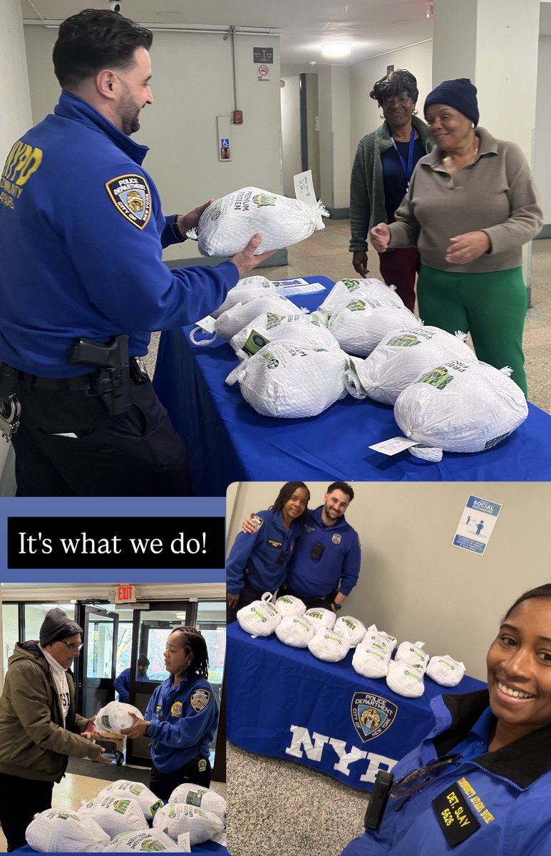 NYPD101Pct's tweet image. To make this season a little warmer, we brought the turkeys to the residents — a little kindness at their door. Whether they heard the word and stepped out of their apartment, or were simply on their way in or out, we were there with a turkey and a smile. 🦃🤍 #ItsWhatWeDo