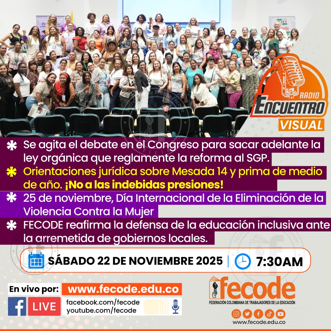 fecode's tweet image. Mañana en nuestra Radio Encuentro Visual, por nuestras redes sociales desde las 7:30 am, un programa especial cargado de información y detalles con el recuento de las noticias, orientaciones jurídicas y mucho más.