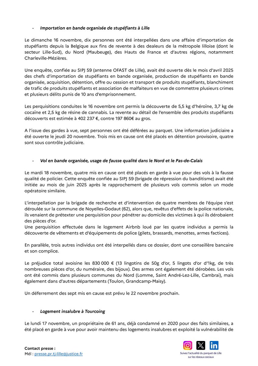ProcureurLille's tweet image. Trafic de #stupéfiants, #vol en bande organisée par usage de fausse qualité de #policier, habitat #insalubre, travail #dissimulé, #blanchiment.
Le travail du parquet de Lille, des enquêteurs de la @PoliceNat59 et de l&apos;Etat s&apos;illustre cette semaine dans plusieurs affaires ⤵️ (1/2)