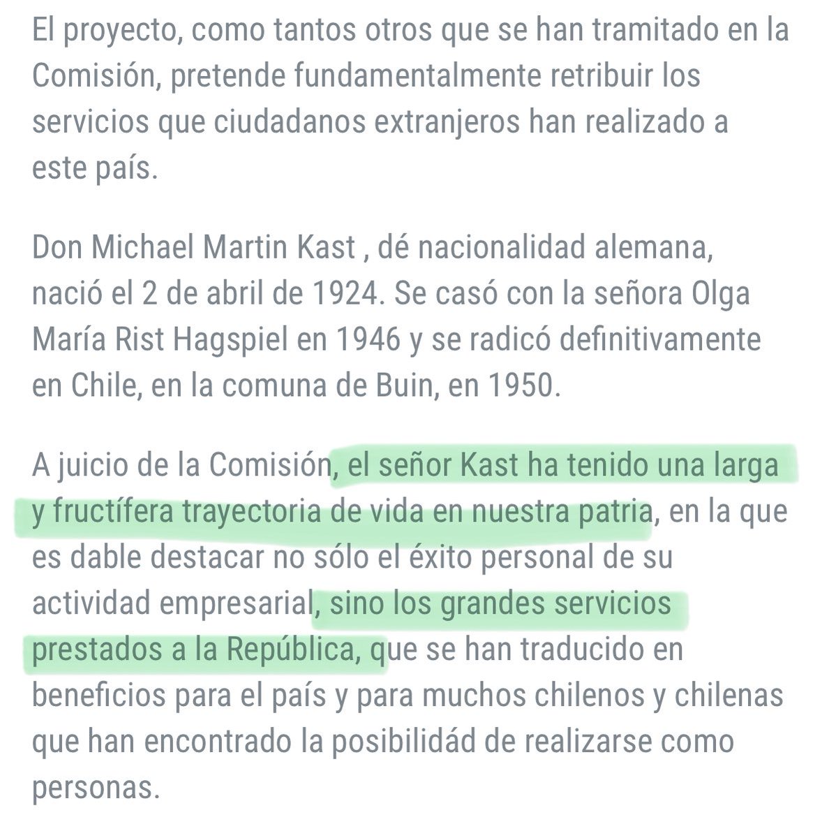 En lugar de ver videos virales de pelmazos, lean la historia. 

Michael Kast Schindele, padre de José Antonio fue un ciudadano ejemplar. Se le concedió en 1995 (7 años antes que JAK llegara a la Cámara) la nacionalidad por gracia por iniciativa transversal de ambos bloques de la