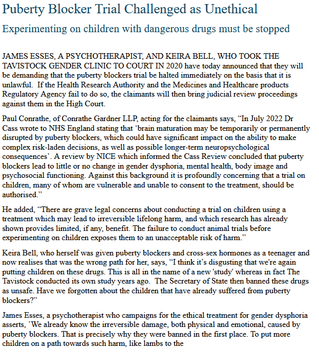 KBtheYoungOG's tweet image. 📢 PUBERTY BLOCKER TRIAL GO-AHEAD

KCL has published the trial protocol. We are now threatening legal action unless this trial is immediately halted on the basis that it is unlawful.

Over 500 children are expected to be put on these drugs which have indicated they cause…