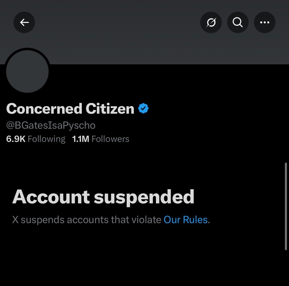 BROKENBRITAIN0's tweet image. 🚨 CONCERNED CITIZEN ACCOUNT HAS BEEN SUSPENDED❗️

1.1 MILLION FOLLOWERS JUST LOST LIKE THAT 😲 

WHAT IS GOING ON❓️  @BGatesIsaPyscho