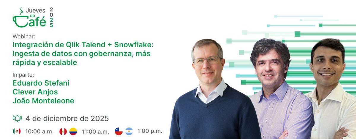 Qlik_LA's tweet image. 📊 ¿Qué tan gobernados están tus datos?
La integración entre Qlik Talend y Snowflake lleva la gestión, ingesta y transformación de datos a un nuevo nivel de agilidad y control.

🔗 Reserva tu lugar en nuestro #JuevesDeCafé 👉 pages.qlik.com/JuevesdeCafe.h…

#Qlik #Snowflake #Talend