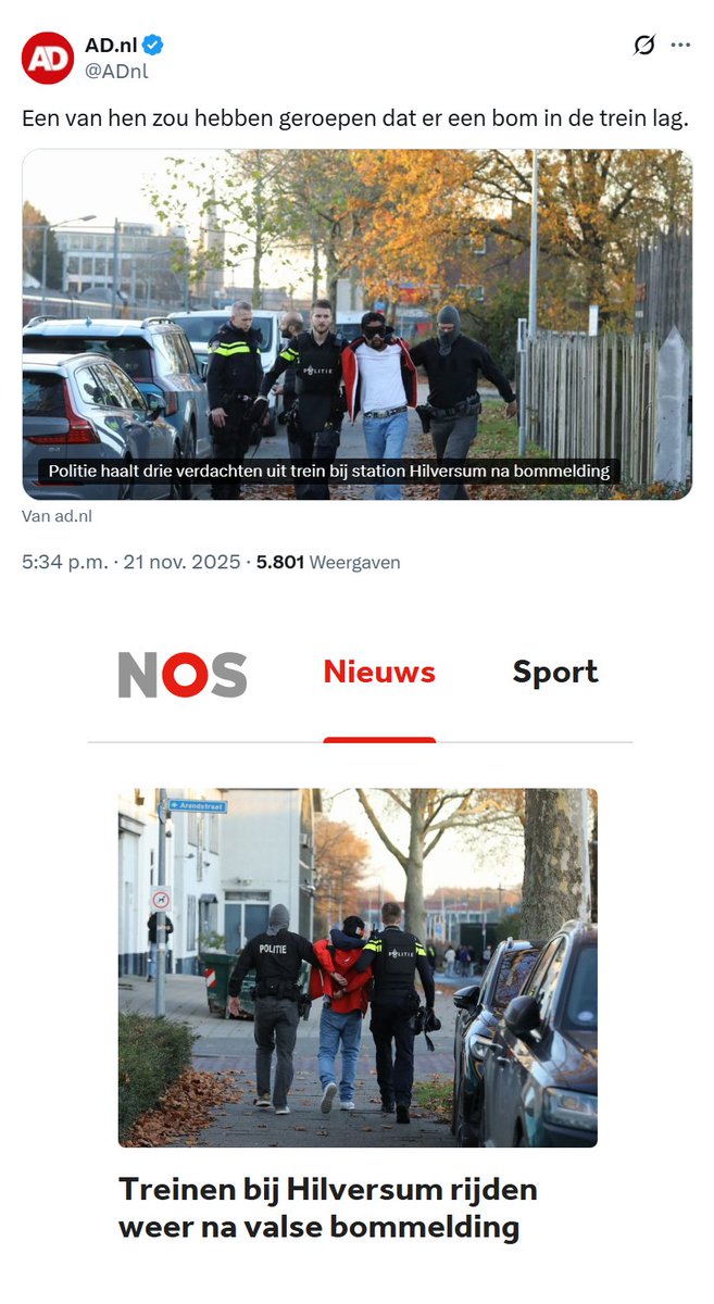 Verdachte situatie in trein bij Hilversum met arrestaties na bomdreiging