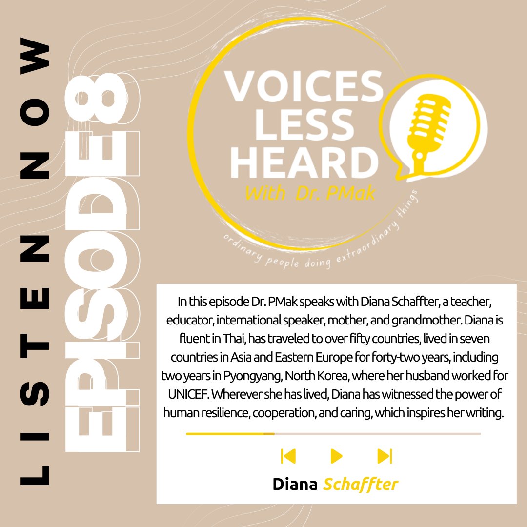 S3 Episode 8 is LIVE! 
Tune in your favorite podcast channel today as I chat with Diana Schaffter - author, educator and so much more! 

youtube.com/@VoicesLessHea…

#podcast #author #educator #writer
