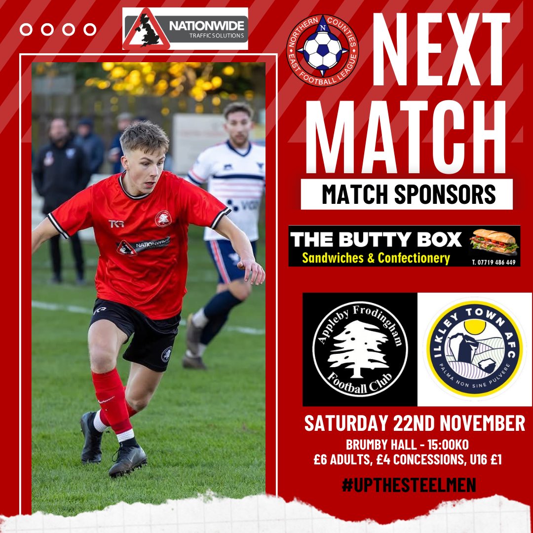 AppFrodFc's tweet image. 𝐍𝐄𝐗𝐓 𝐌𝐀𝐓𝐂𝐇 👇

Tomorrow we are back at home as we host Ilkley Town at Brumby Hall. 

🕒15:00ko
💷 £6 adults, £4 concessions, £1 u16s
🍔 Food cabin open
🍺 Brumby Hall SocialClub open
🤝 Big thanks to The Butty Box for sponsoring the match.

UTS 🔴⚫️